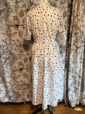 Dkny White Midi Shirt Dress with Navy Polka Dots